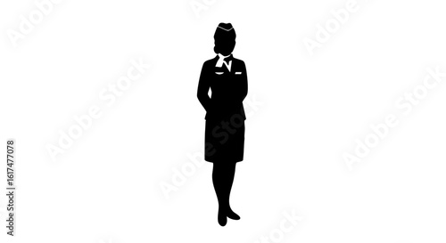 Silhouette of a flight attendant in uniform.