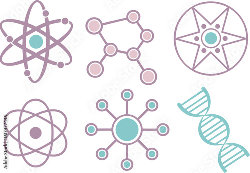 Atomic structure molecule and D N A icons science helix