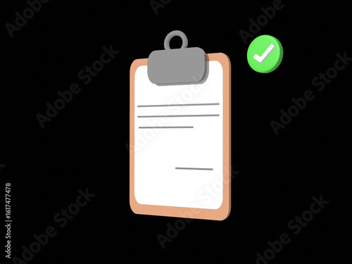 Valokuva 3d brown clipboard icon with sheet of paper isolated on white background with right icon