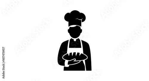 Chef holding loaf of bread in apron