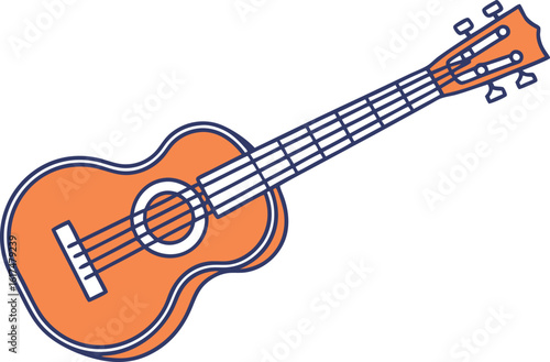 Orange ukulele with blue outline and white strings