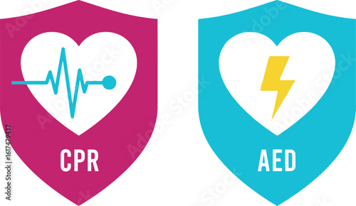 Cpr and aed training course vector icons for first aid and emergency response