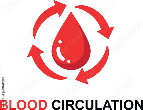 Blood circulation concept with red arrows and drop for medical illustration