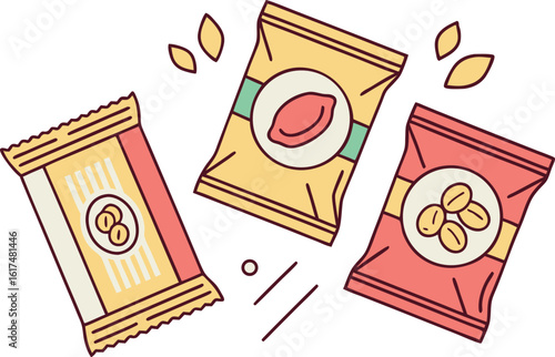 Three snack packages with nuts and seeds food