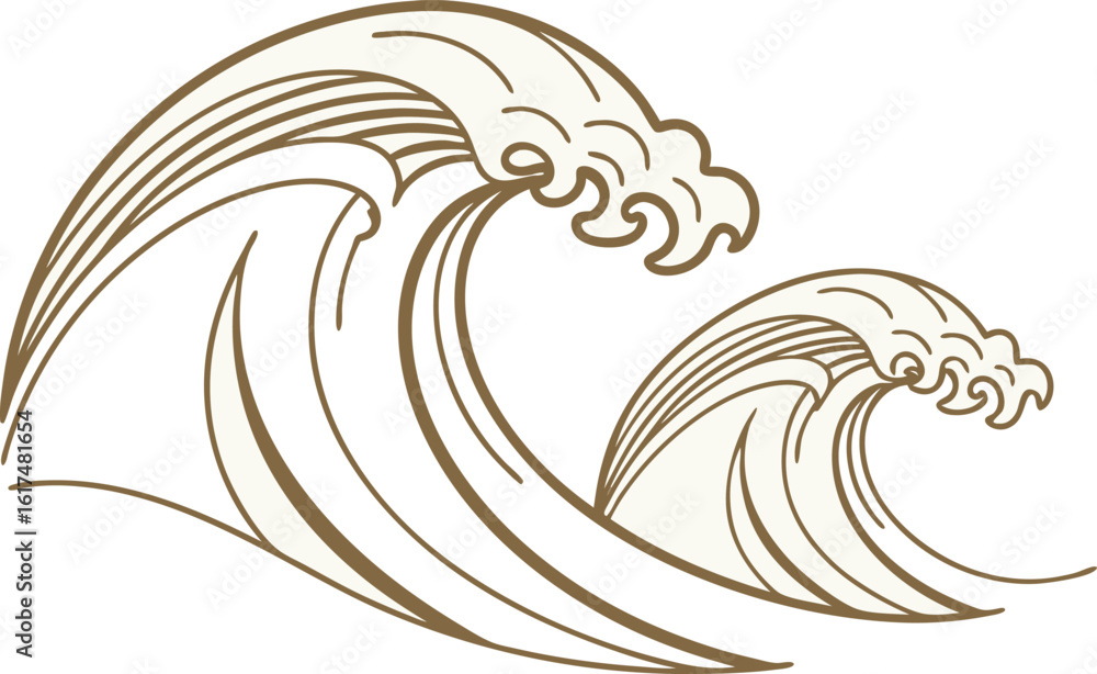 Two stylized brown and cream waves water ocean Two stylized brown and cream waves water ocean