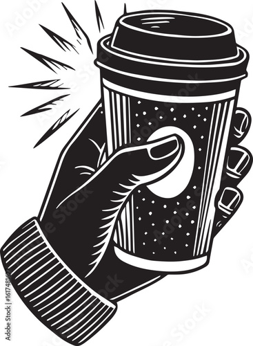 Coffee container holding hand Silhouette vector illustration