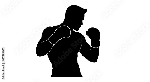 A silhouette of a boxer in an aggressive stance, ready for a fight.