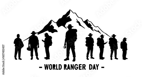 World Ranger Day Illustration - Silhouette of Rangers & Mountains.