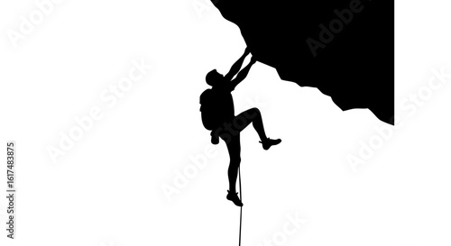 An individual confidently climbing a steep rock face, demonstrating strength and perseverance.