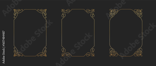 Minimal vintage elements frame collection.Golden rectangle decorative ornament border.

