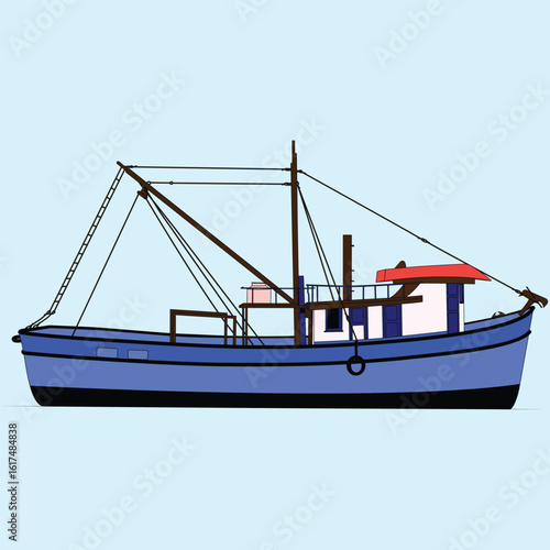 Boat Vector Line Art Illustration