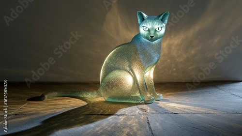 Unique Cat-Shaped Lamp Casting Soft Light in a Cozy Room Setting Generative AI