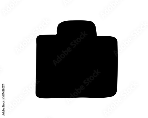 Monochromatic silhouette of a luggage bag on a stark white background