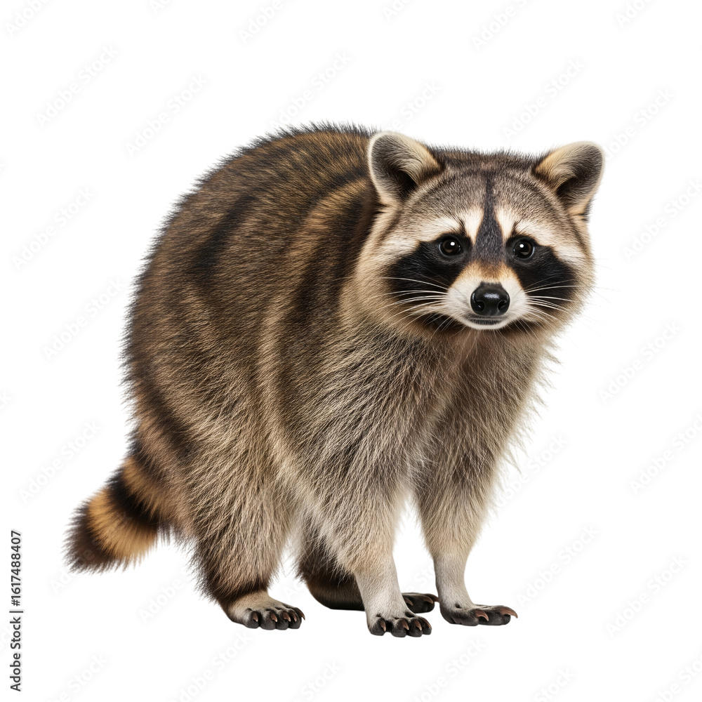 Obraz premium North American Raccoon Standing Isolated on Transparent Background