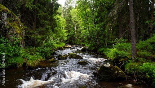 Forest stream, rocks, greenery