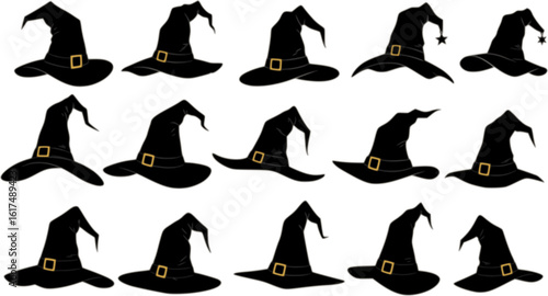 vector set of Illustration of different witch hats isolated on white
