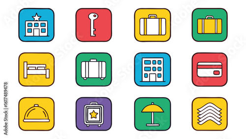Collection of design icons set representing hotel  business Elemants amenities and services