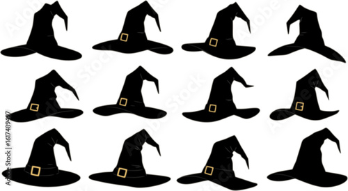 vector set of Illustration of different witch hats isolated on white
