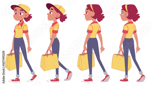 Animated Character Walking in Casual Outfit with Yellow Backpack in Urban