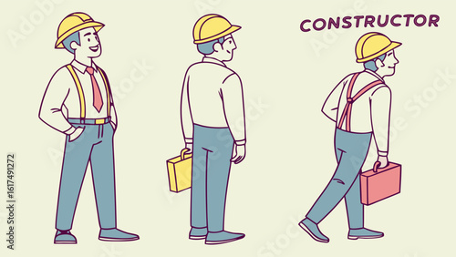 Characterized Constructor in Hard Hat with Briefcase and Professional Attire