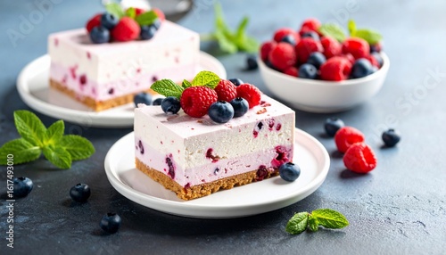 Wallpaper Mural Delicious Berry Cheesecake Delight: Two Slices of Creamy Heaven Torontodigital.ca