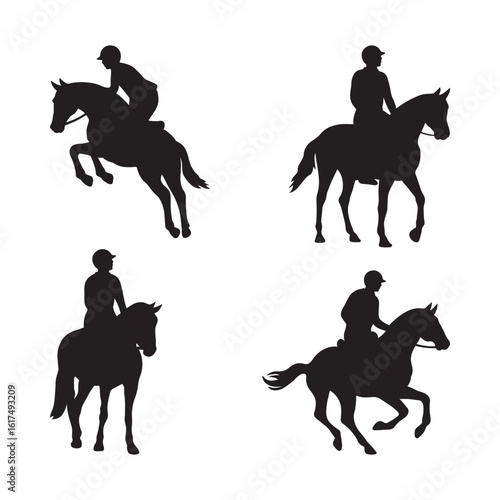 Horse Rider Vector Silhouette Set of Equestrian Poses