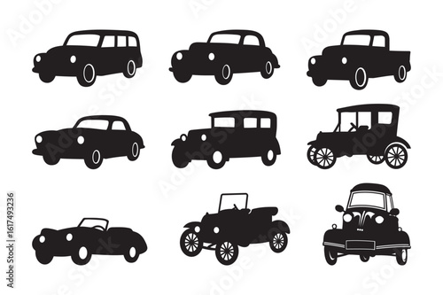 Vintage Classic Car Silhouette Vector Collection 