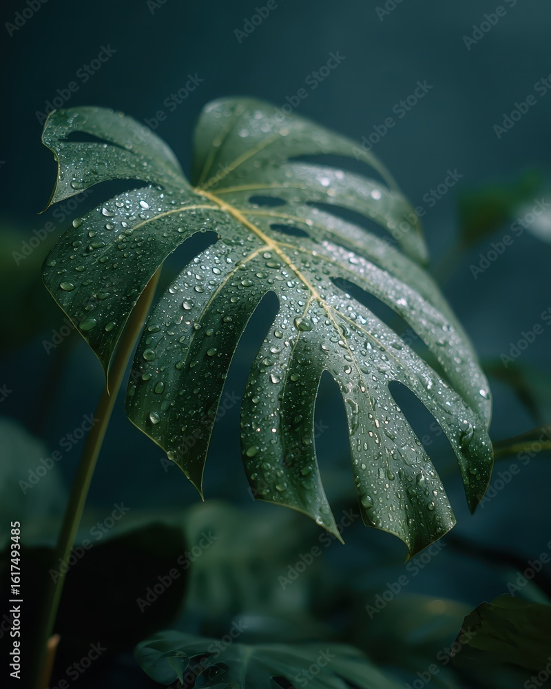 Obraz premium A leaf with water droplets on it