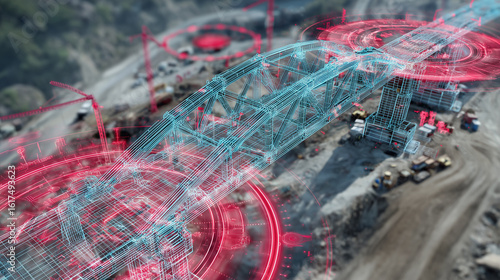 Abstract representation of structural Glowing red and blue