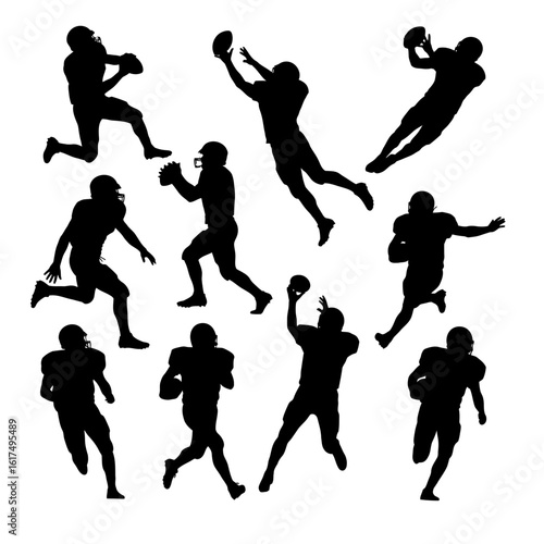 Collection of American Football Players in Action Silhouettes