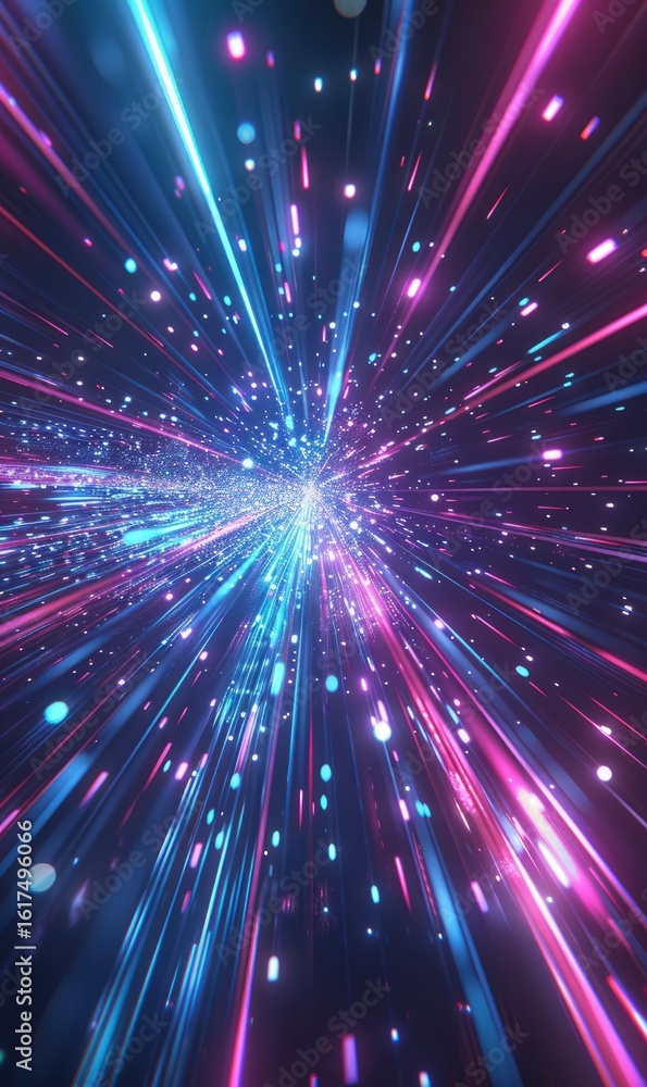 Naklejka premium Futuristic Light Speed Tunnel, Generate AI