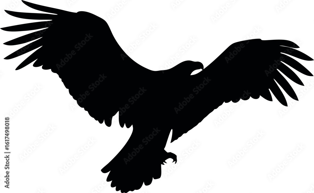 Obraz premium flying bald eagle silhouette vector, eagle black icon 