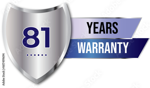 Minimalist years warranty shield label icon badge design. blue and silver color. Guarantee, quality assurance, protection. warranty badge sign insignia symbol with stars on transparent background