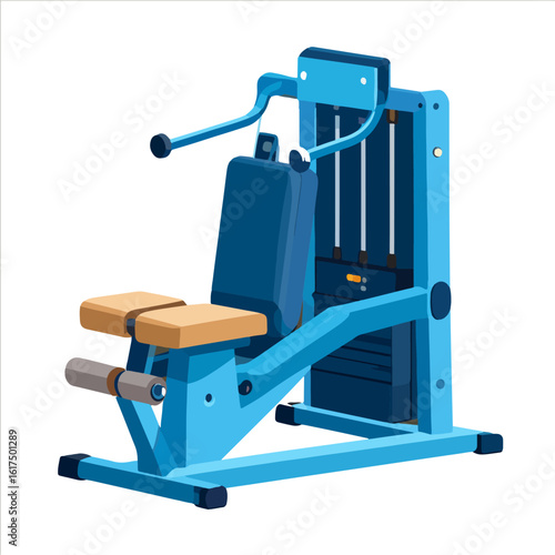 Vector illustration of a blue Lat Pulldown Machine, a piece of gym equipment designed for upper body strength training on a white background.