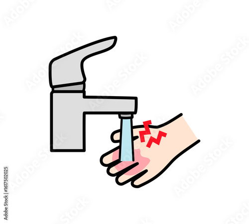 火傷した手を流水で冷やすイラスト