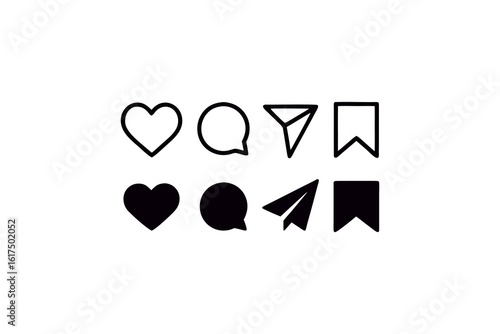 Minimalist Instagram Icons Showcase Modern Design and User Interface Elements for Social Media Engagement and Interaction Promotion