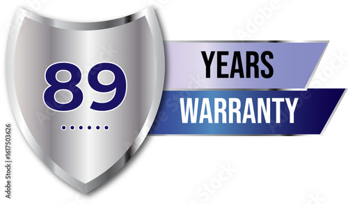 Minimalist years warranty shield label icon badge design. blue and silver color. Guarantee, quality assurance, protection. warranty badge sign insignia symbol with stars on transparent background