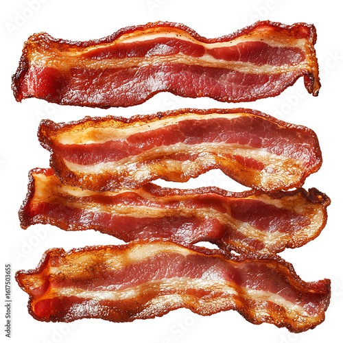 Four strips of crispy bacon arranged in a row