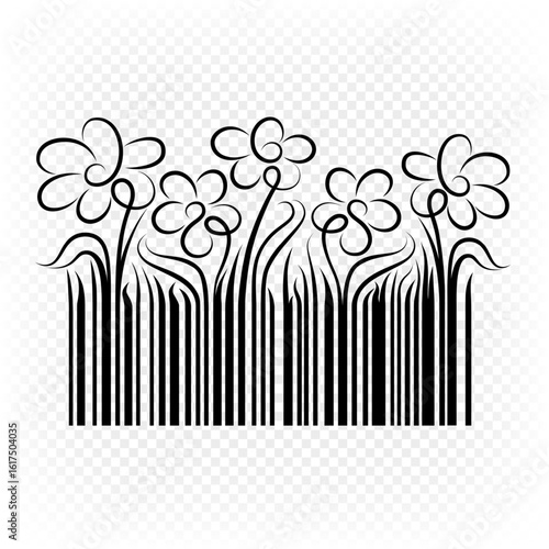Barcode with flowers design. Vector illustration isolated on transparent background.