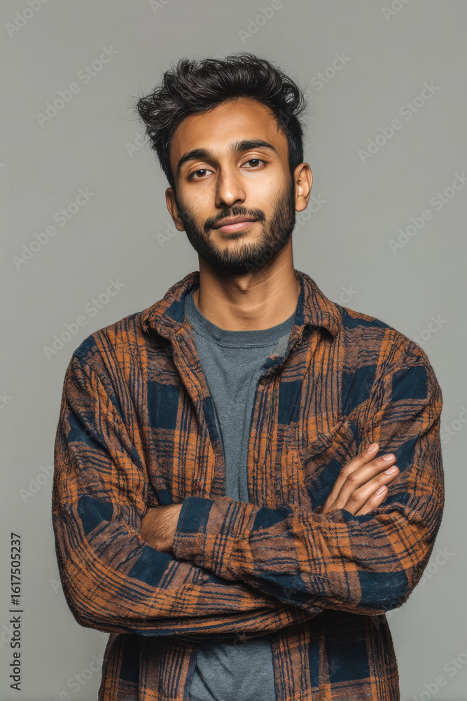 Fototapeta premium young indian men decent position standing on grey background