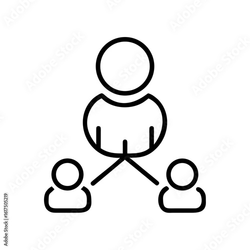 Outline illustration showing a hierarchical structure with one main figure connected to two subordinates