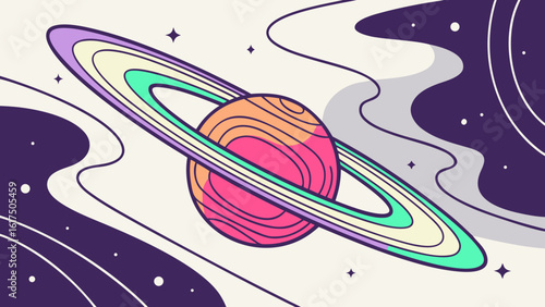 Colorful saturn planet illustration with cosmic background for space exploration and astronomy themed designs