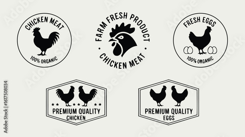 Black and White Chicken and Egg Labels Organic Meat, Premium Quality and Farm Fresh
