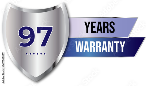 Minimalist years warranty shield label icon badge design. blue and silver color. Guarantee, quality assurance, protection. warranty badge sign insignia symbol with stars on transparent background
