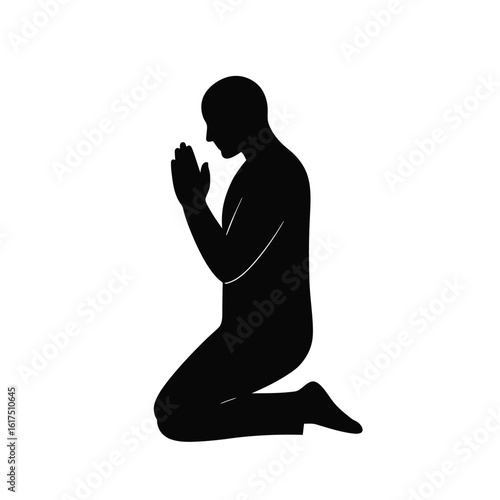 Man Kneeling in Prayer, Silhouette, Humble
