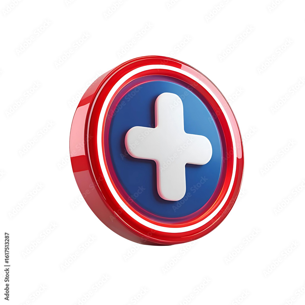 Obraz premium Bright 3D plus symbol for positive health adding hope set on a blue circle on transparent background