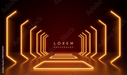 Neon light corridor on red background