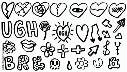 Hand-drawn doodle vector set with cool icons. Perfect for t-shirts, stickers, and streetwear graphics.