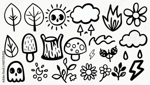 Hand-drawn doodle vector set with cool icons. Perfect for t-shirts, stickers, and streetwear graphics.