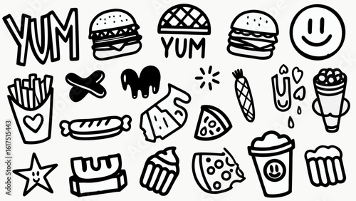 Hand-drawn doodle vector set with cool icons. Perfect for t-shirts, stickers, and streetwear graphics.